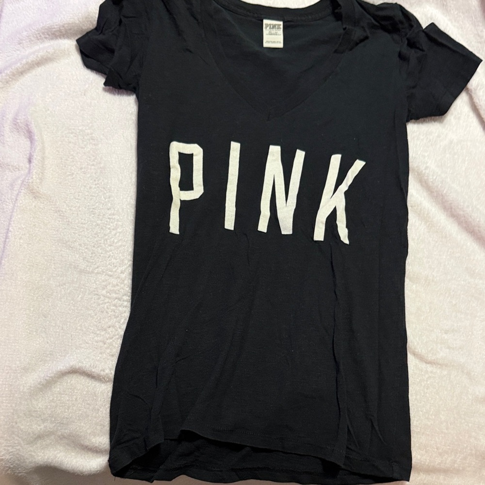 PINK Victoria's Secret Black Tee with Bold Logo